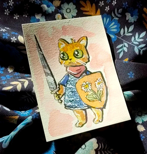Knight cat aceo original - aceo:,